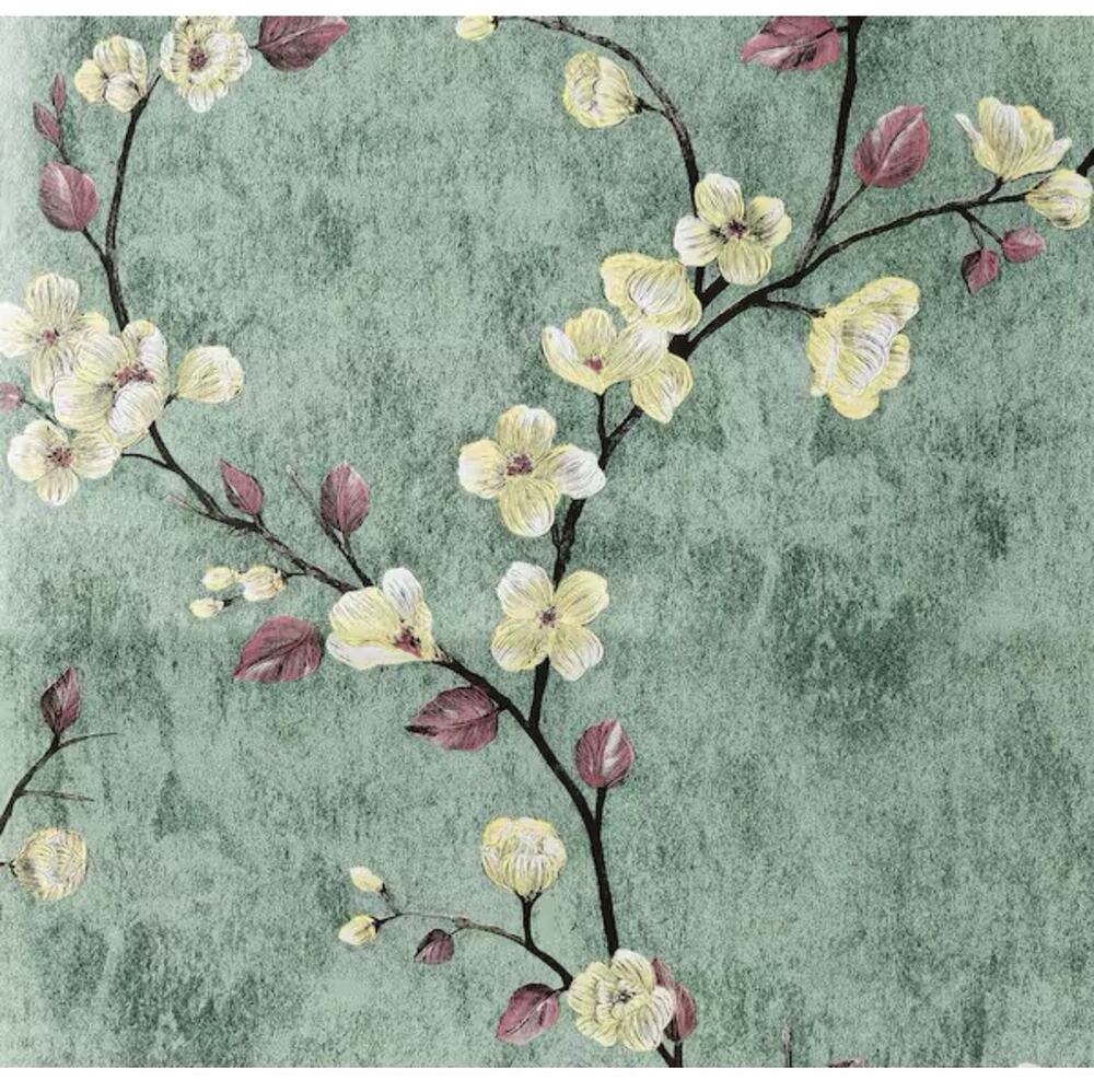 Wallpaper Botanical Dogwood Flower Green Peel & Stick Self Adhesive Removable